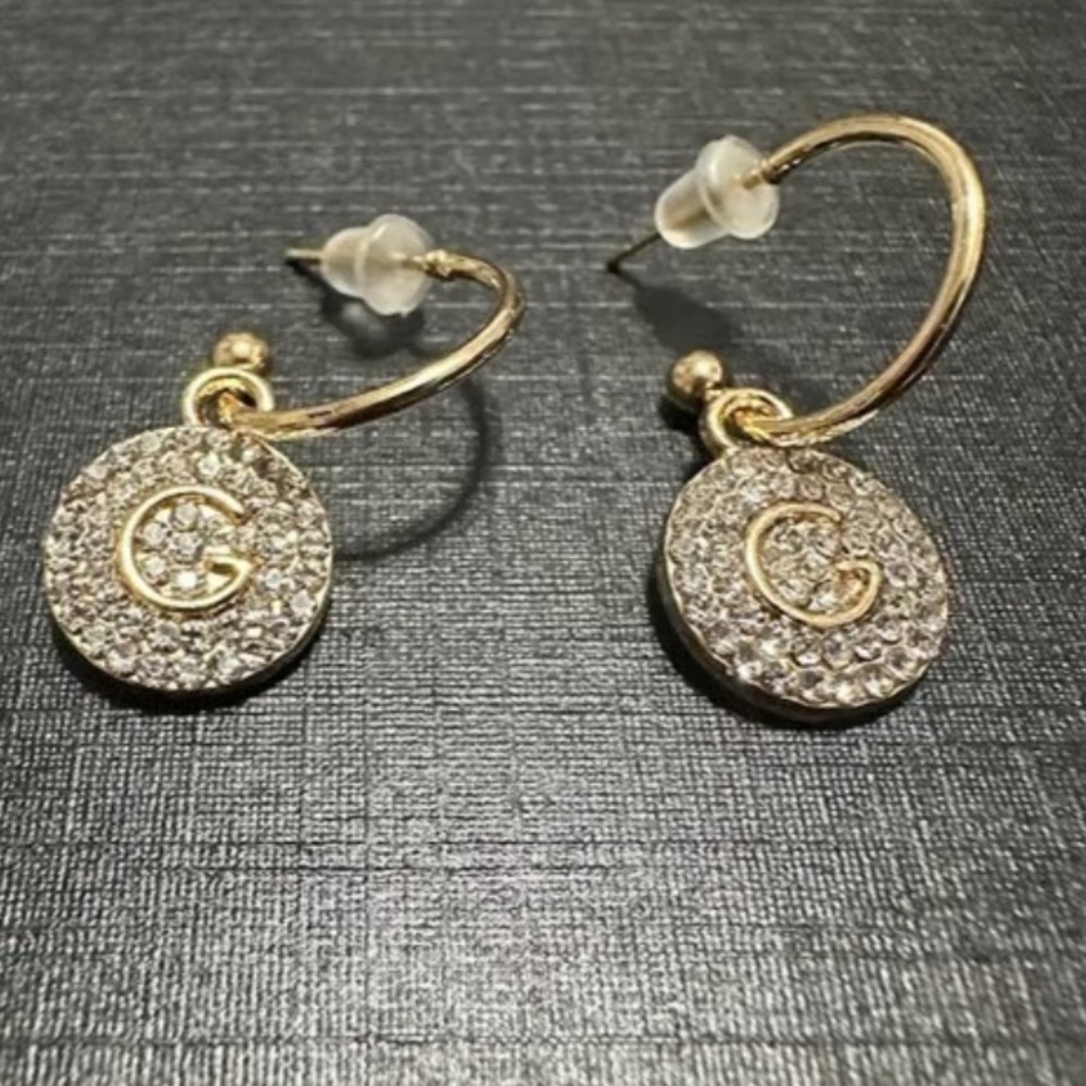⭐️NEW⭐️Chic Rhinestone G Small Hoop Stud Earring Designer Inspired - Picture 2 of 4